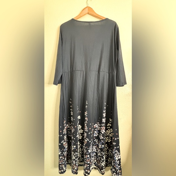 NORACORA 3/4 sleeve with scalloped v-neck midi length dress Women Size 2XL Blue - Picture 2 of 4